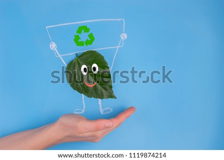 green leaf character holding poster. environmental concept