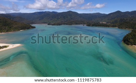 Awaroa, Abel Tasman - Aerial View Royalty-Free Stock Photo #1119875783