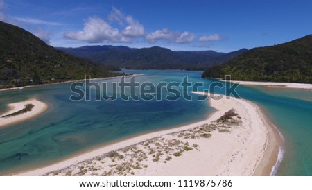Awaroa, Abel Tasman - Aerial View Royalty-Free Stock Photo #1119875786