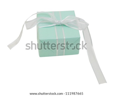 Green gift with  bow isolated on white
