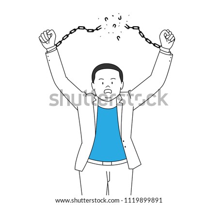 man breaking chain with strong power hands