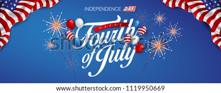 Independence day USA banner template american balloons flag and Colorful Fireworks decor.4th of July celebration poster template.fourth of july voucher discount.Vector illustration . Royalty-Free Stock Photo #1119950669