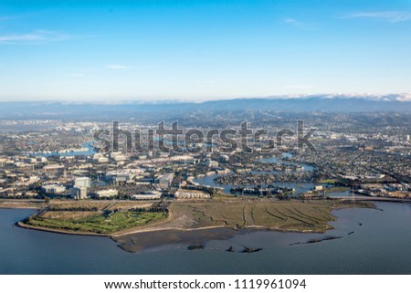 Aerial view of Redwood Shores State Marine Park and Foster city. San Francisco. California. USA