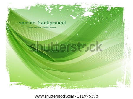 Green vector smooth modern wavy background with grungy border