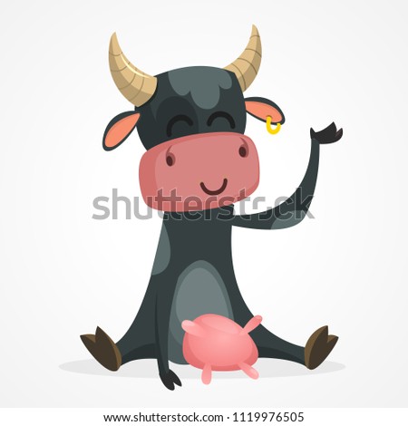 Funny cartoon cow character isolated on white background. Farm animals. Vector illustration