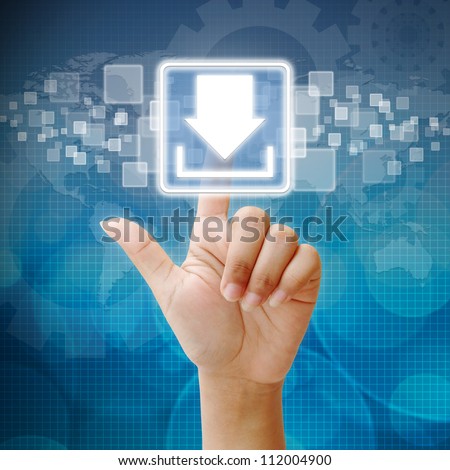 Hand press on download icon Royalty-Free Stock Photo #112004900