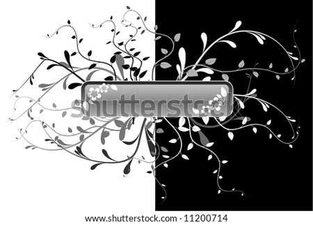 Button with floral elements on a white and black background
