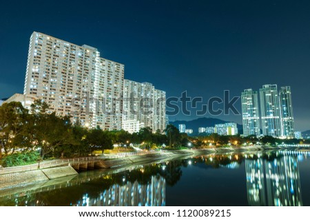 high rise residential building and public estate in Hong Kong city at night