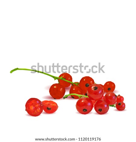 Fresh, nutritious and tasty red currant. Symbols of berries. Elements for label design. Vector illustration. Berries ingredients in triangulation technique. Red currant low poly.
