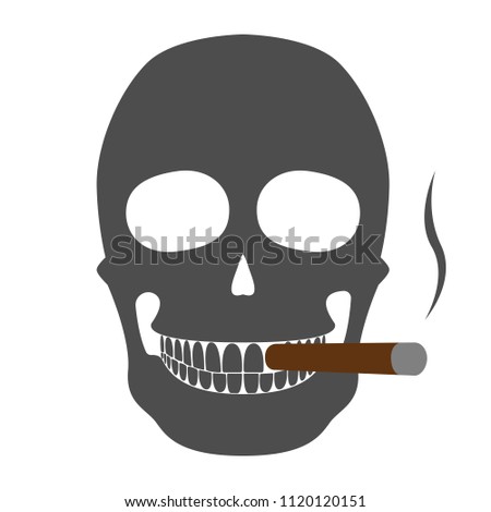 Skull smoking cigarette. Nicotine addiction concept. Vector illustration.