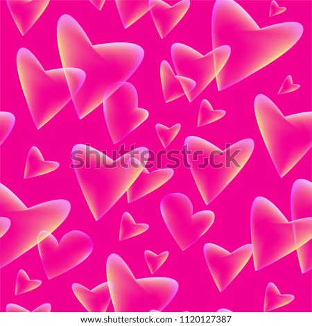 Seamless background with flying hearts.Transparent elements on red background. Vector symbols of love in shape of heart for Happy Women's, Mother's, Valentine's Day, birthday greeting card design.