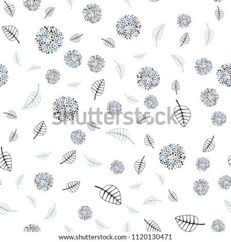 Light Blue, Yellow vector seamless natural background with leaves and flowers. Doodle illustration of leaves and flowers in Origami style. Template for backgrounds of cell phones.