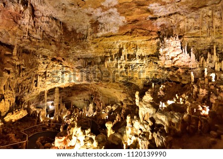 The Natural Bridge Caverns are the largest known commercial caverns in the U.S. state of Texas, still very active and considered living. Royalty-Free Stock Photo #1120139990