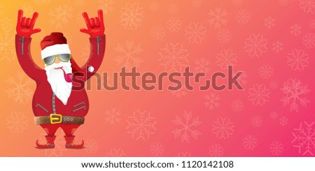 vector DJ rock n roll santa claus with smoking pipe, santa beard and funky hat isolated on pink christmas horizontal banner background with snowflakes. Horizontal Christmas hipster party poster