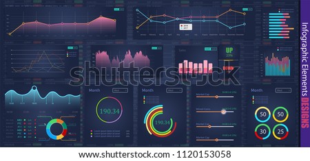 Modern modern infographic vector template with statistics graphs and finance charts. Diagram template and chart graph, graphic information visualization illustration
