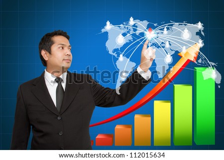 Business man touching social network structure