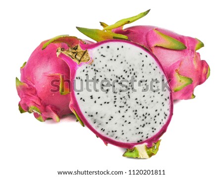 Ripe Dragon fruit,Pitaya or Pitahaya  isolated on a white background, fruit healthy concept