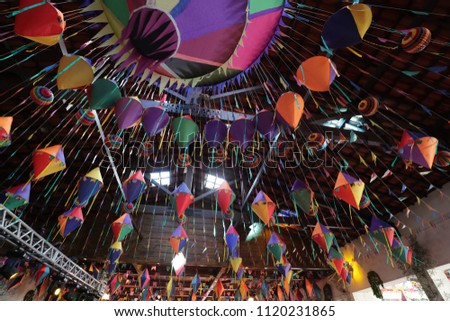 Festivities and colorful decorations for traditional junina south american party.