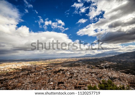 Panoramic view of the city from the castle of Santa Catalina, taken in Jaen, Andalucia, Spain