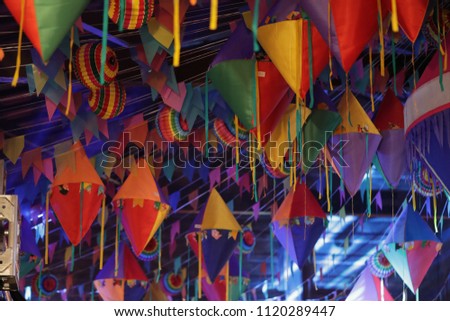 Festa Junina, Party colourful decoration in typical traditional Festa Junina South American latin party