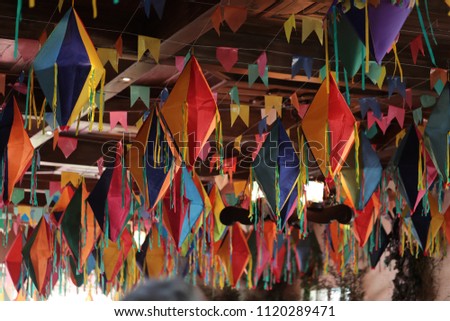 Festa Junina, Party colourful decoration in typical traditional Festa Junina South American latin party
