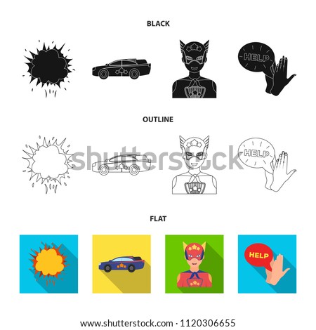 Explosion, fire, smoke and other web icon in black,flat,outline style.Superman, superforce, cry, icons in set collection.