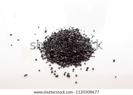 activated carbon or granular is used in air purification, decaffeinate, gold purification, metal extraction, water purification, medicine, sewage treatment, air filters in gas masks Royalty-Free Stock Photo #1120308677