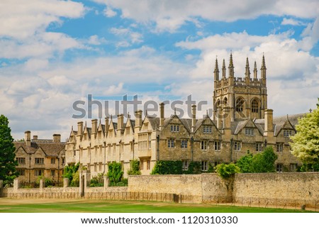 Exterior view of the famous Christ Church Cathedral at Oxford, United Kingdom Royalty-Free Stock Photo #1120310330