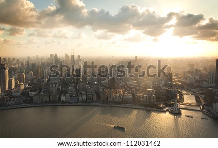 Shanghai Pudong bird's eye view of the city