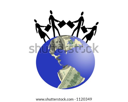 Silhouette of meeting business people on top of planet earth