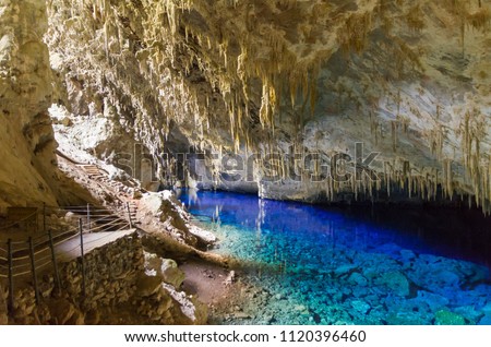 Beautiful cave of the City of Bonito in Matogrosso do Sul, Brazil. Royalty-Free Stock Photo #1120396460