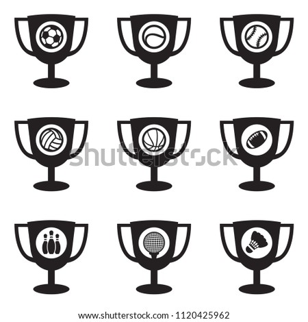 Different Sport icons, cups, shields and balls