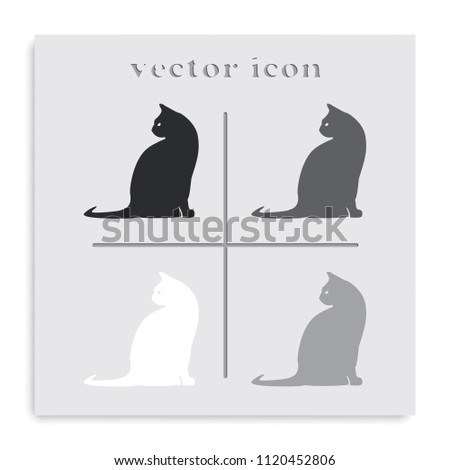 Cat flat black and white vector silhouette. Pet icon.