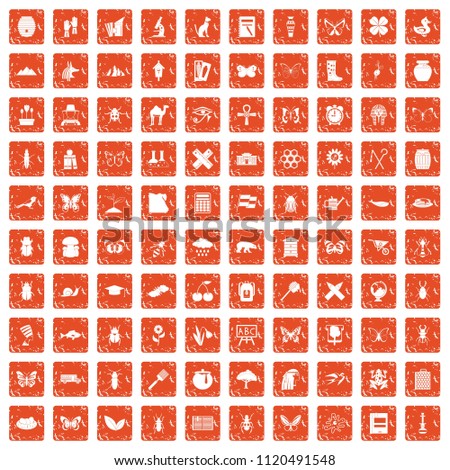 100 insects icons set in grunge style orange color isolated on white background illustration