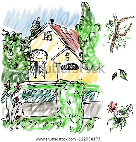 An image of garden house sketch.