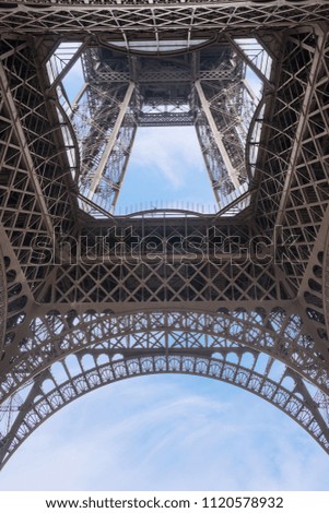 Iconic Landmark Steel Structure of Paris France Eiffel Tower and Sunset Sky