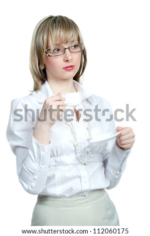 Portrait of a young woman with on white background