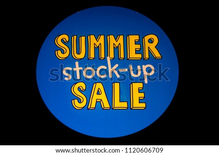 A Sign that says Summer Stock up sale Royalty-Free Stock Photo #1120606709