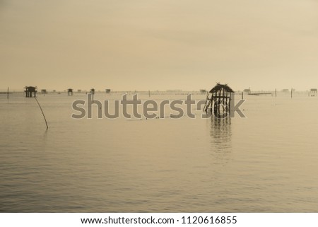 Cabin on stilts of fisherman's Hut in the gulf of Thailand.