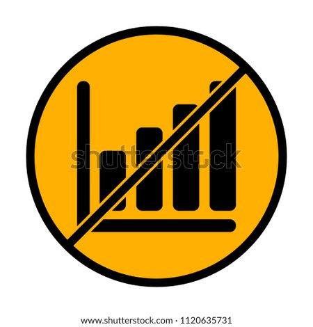 Growing graph line icon. not allowed, black object in warning sign with orange background color