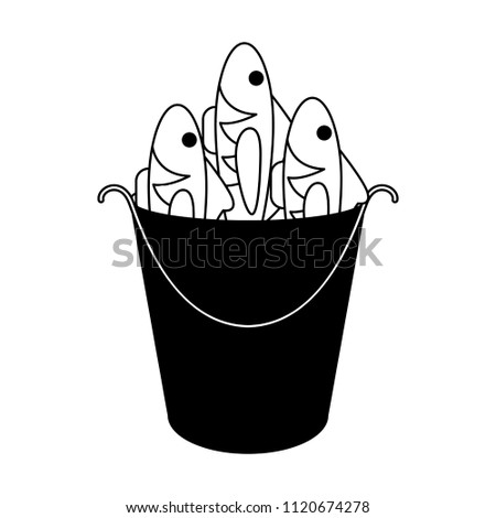 Fishes in bucket in black and white