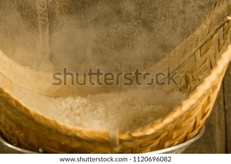 Glutinous rice is characterized by the sticky adherence of cooked rice. Growing in the northeast of Thailand and Laos.