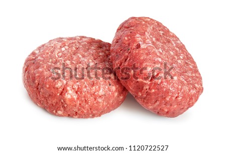 Two fresh raw patties isolated on white
