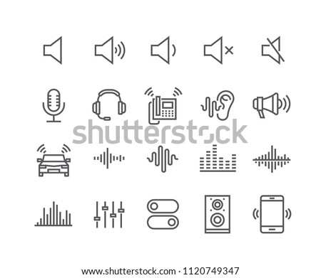 Editable simple line stroke vector icon set,Sound Voulme Process, audio wave, soundbeat, speaker and more. 48x48 Pixel Perfect. Royalty-Free Stock Photo #1120749347