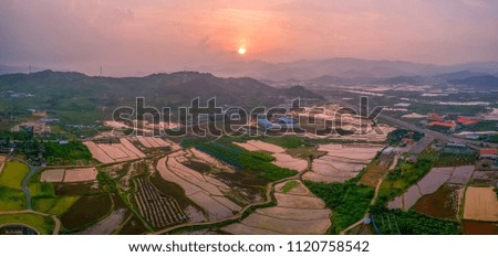 Panoramic sunset view of rural area in South Korea