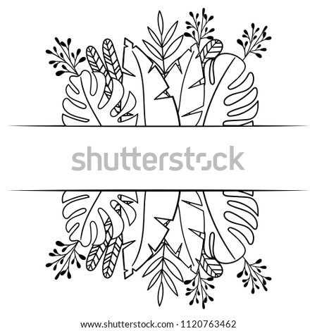 Tropical decoration banner. Jangle leaf border. Botanical illustration for card, poster, banner