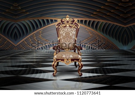 Abstract design of empty throne in palace hall Royalty-Free Stock Photo #1120773641