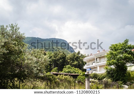 Houses in the village of Litohoro on Mount Olympus in Greece 