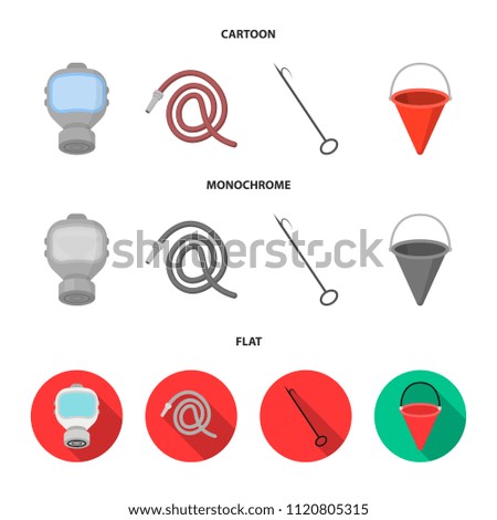 Gas mask, hose, bucket, bagore. Fire department set collection icons in cartoon,flat,monochrome style vector symbol stock illustration web.