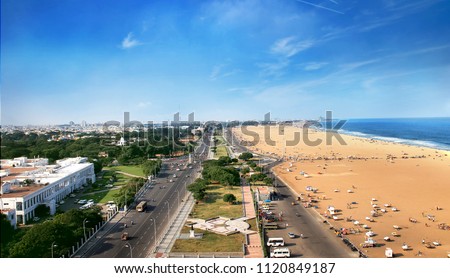 Marina Beach chennai city tamil nadu india bay of bengal Royalty-Free Stock Photo #1120849187